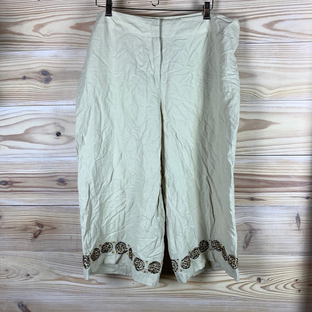 Karen Kane Pants Womens‎ 20W Beige Silk Linen Beaded Crop Trousers NWT